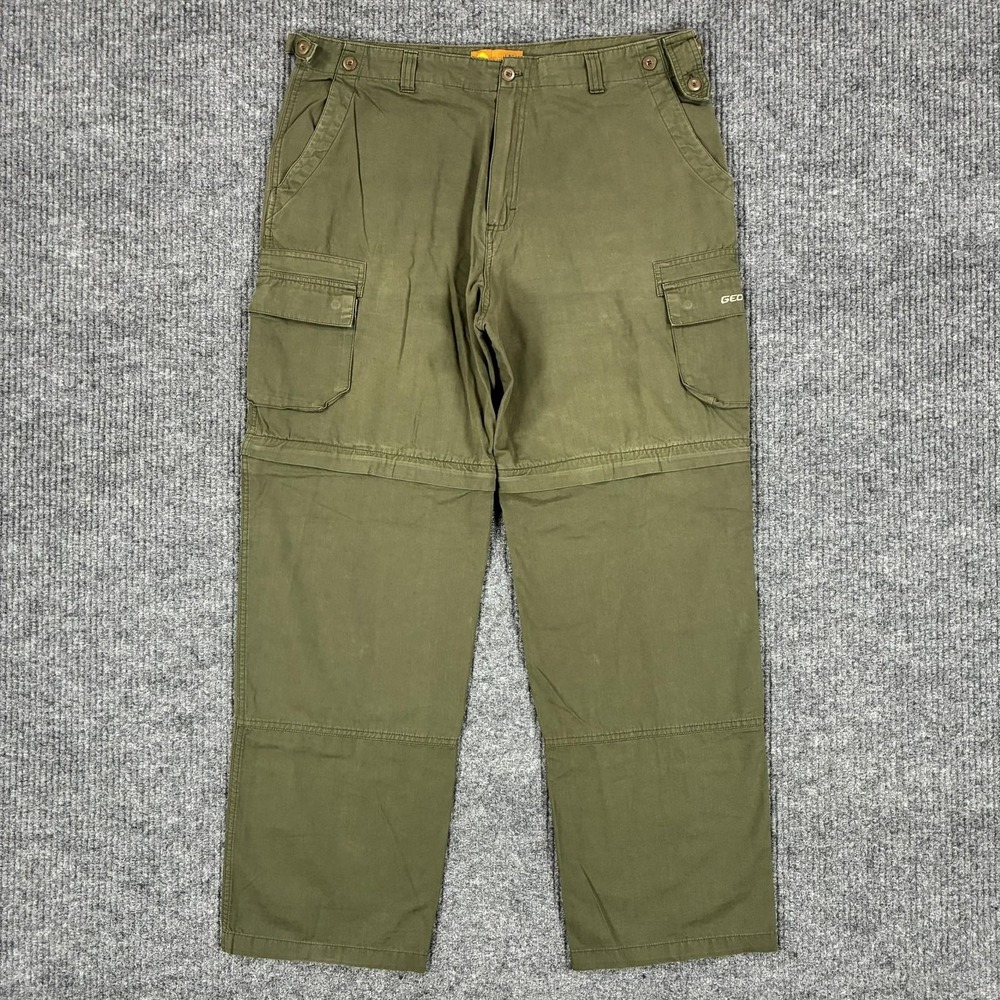 Geologic Cargo Pants Mens 36x30 Green Cotton Canvas Workwear Straight Leg Casual